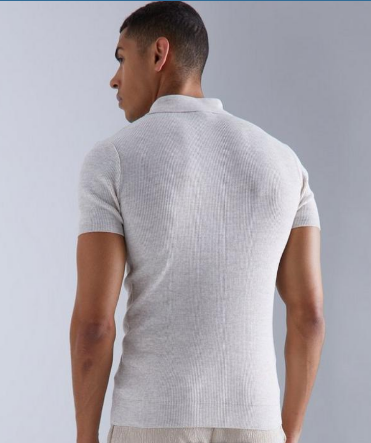 LooFoN Slim Fit Men's Polo White T-Shirt with Ribb Texture Fabric