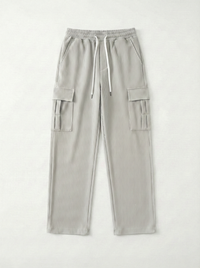 Urban Soft Ribbed Cargo | Baggy Fit Wide Leg Trousers - Stone Grey