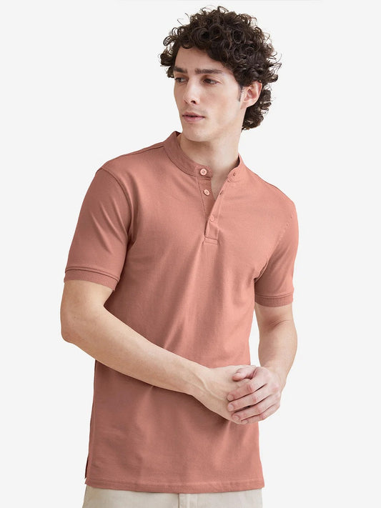 LooFoN Slim Fit Men's Mandarin collar Desert Rose T-Shirt