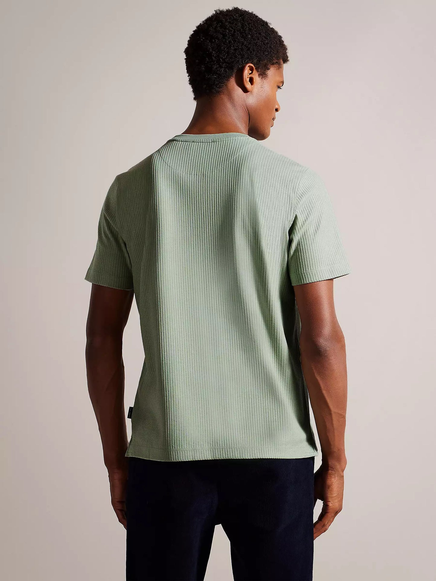 LooFoN Slim Fit Men's Round Nack Light Green T-Shirt with Ribb Texture Fabric
