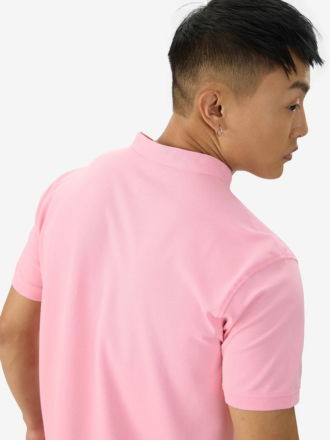 LooFoN Slim Fit Men's Mandarin collar PinkT-Shirt