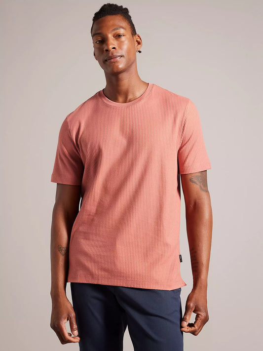 LooFoN Slim Fit Men's Round Nack Peach T-Shirt with Ribb Texture Fabric