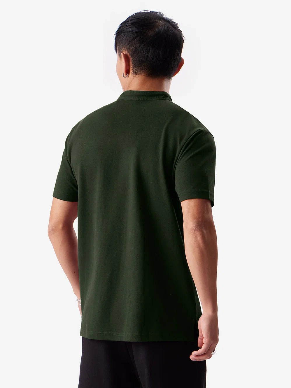 LooFoN Slim Fit Men's Mandarin collar Dark Green T-Shirt