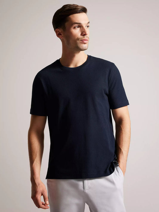 LooFoN Slim Fit Men's Round Nack Black T-Shirt with Ribb Texture Fabric