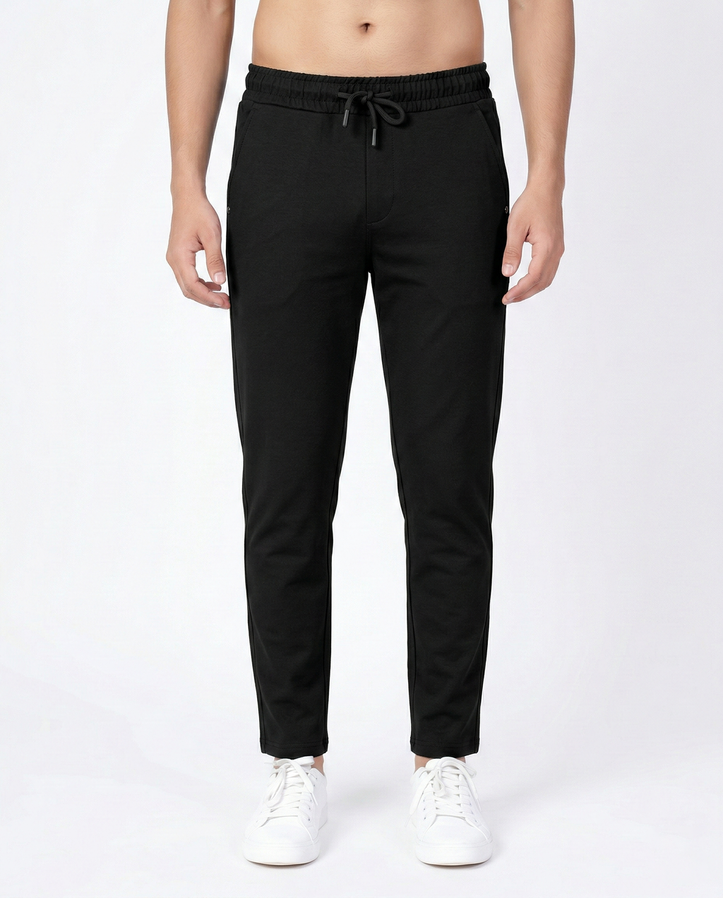 Premium Soft Twill | Slim Fit Tapered Trousers - Jet Black