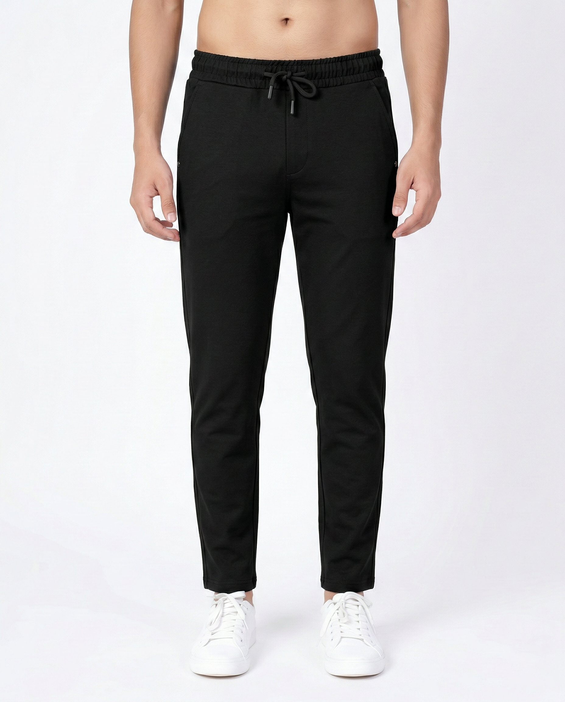 Premium Soft Twill | Slim Fit Tapered Trousers - Jet Black