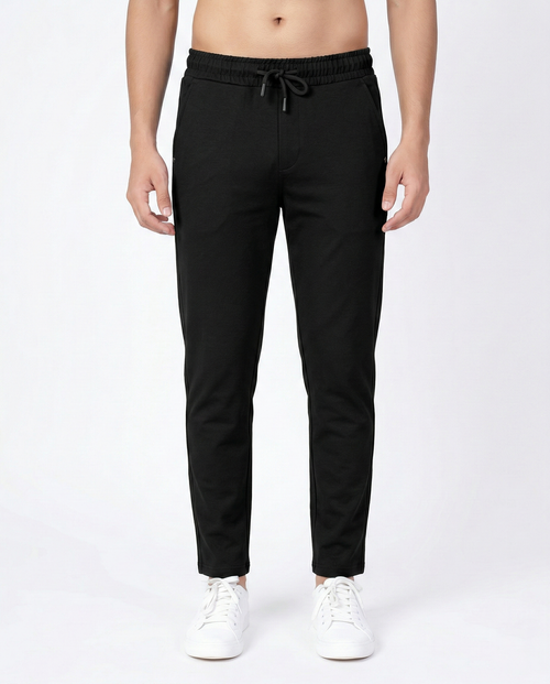 Premium Soft Twill | Slim Fit Tapered Trousers - Jet Black
