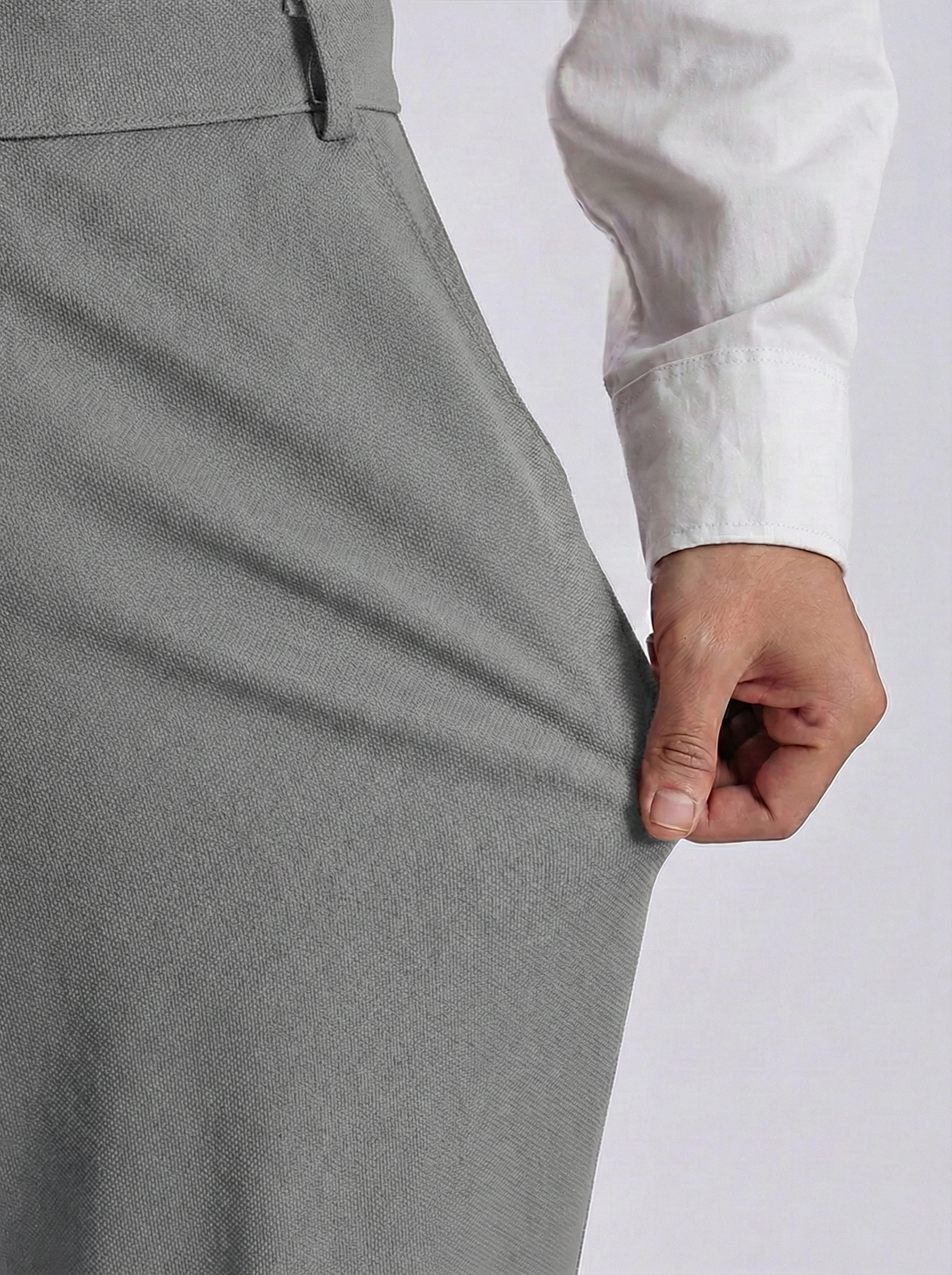 Uptown Textured Trouser | Tailored Straight Fit - Light Grey