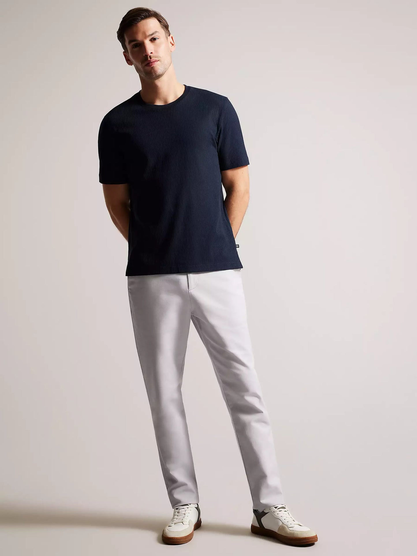 LooFoN Slim Fit Men's Round Nack Black T-Shirt with Ribb Texture Fabric