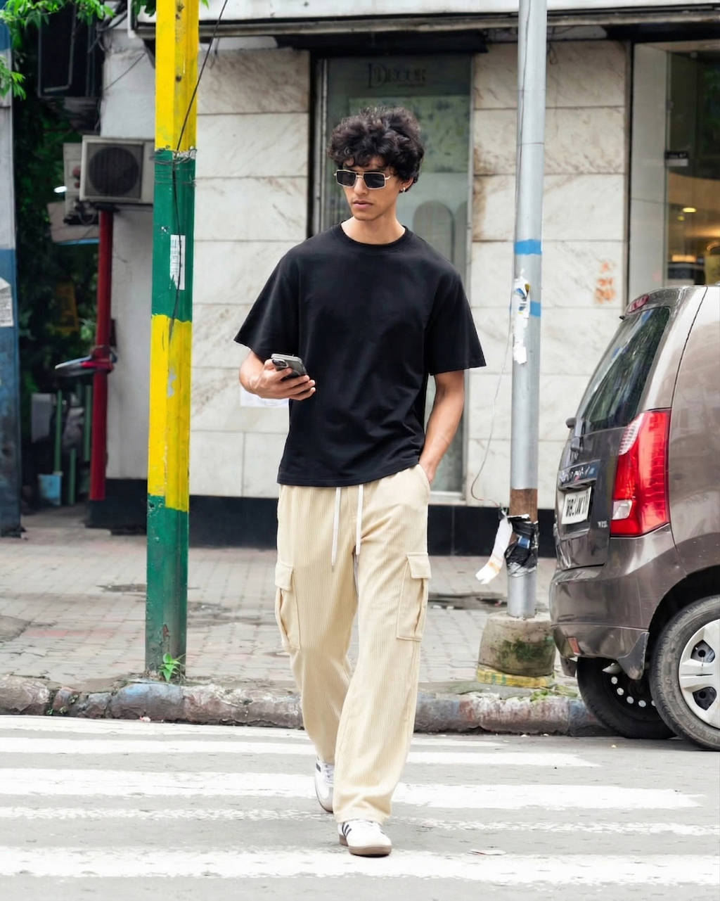 Urban Soft Cord Cargo | Baggy Fit Wide Leg Trousers - Butter Cream