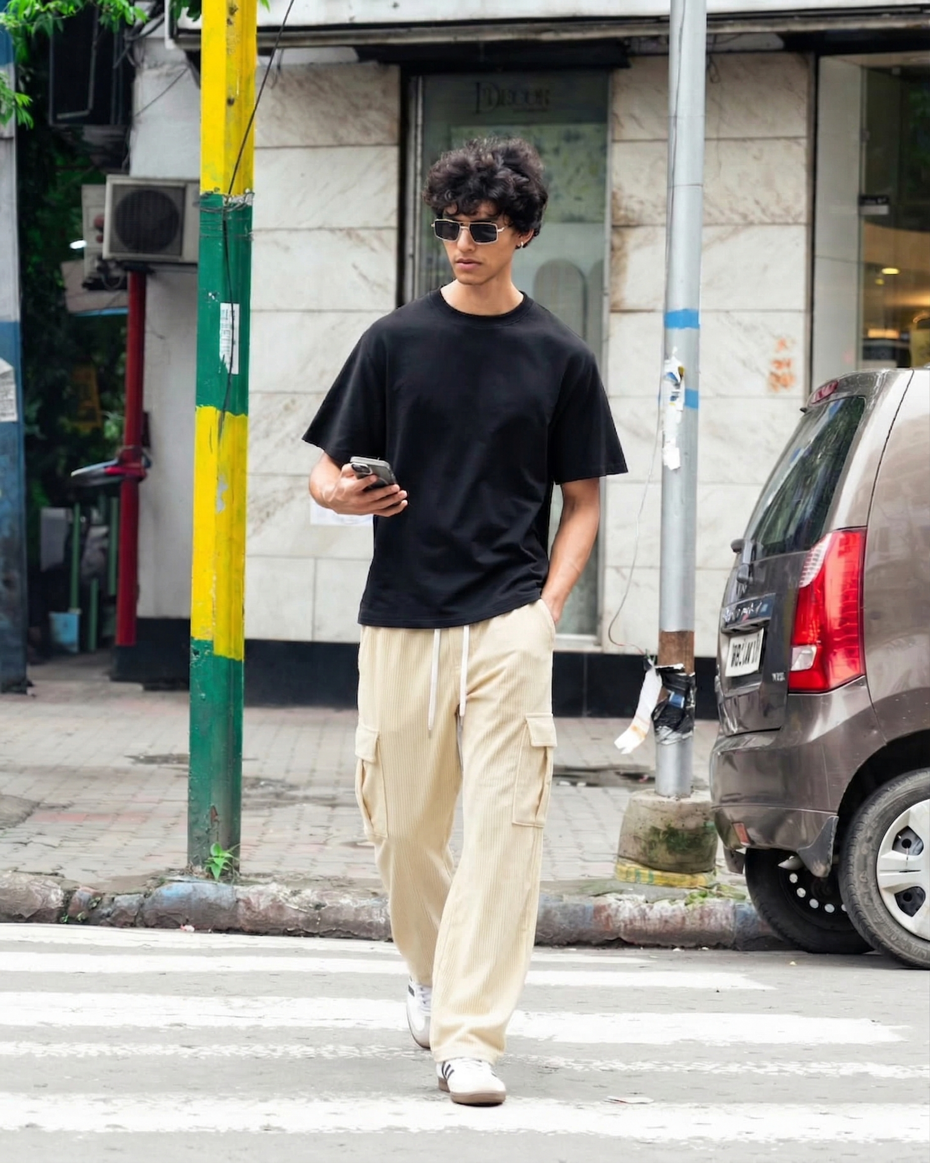 Urban Soft Cord Cargo | Baggy Fit Wide Leg Trousers - Butter Cream