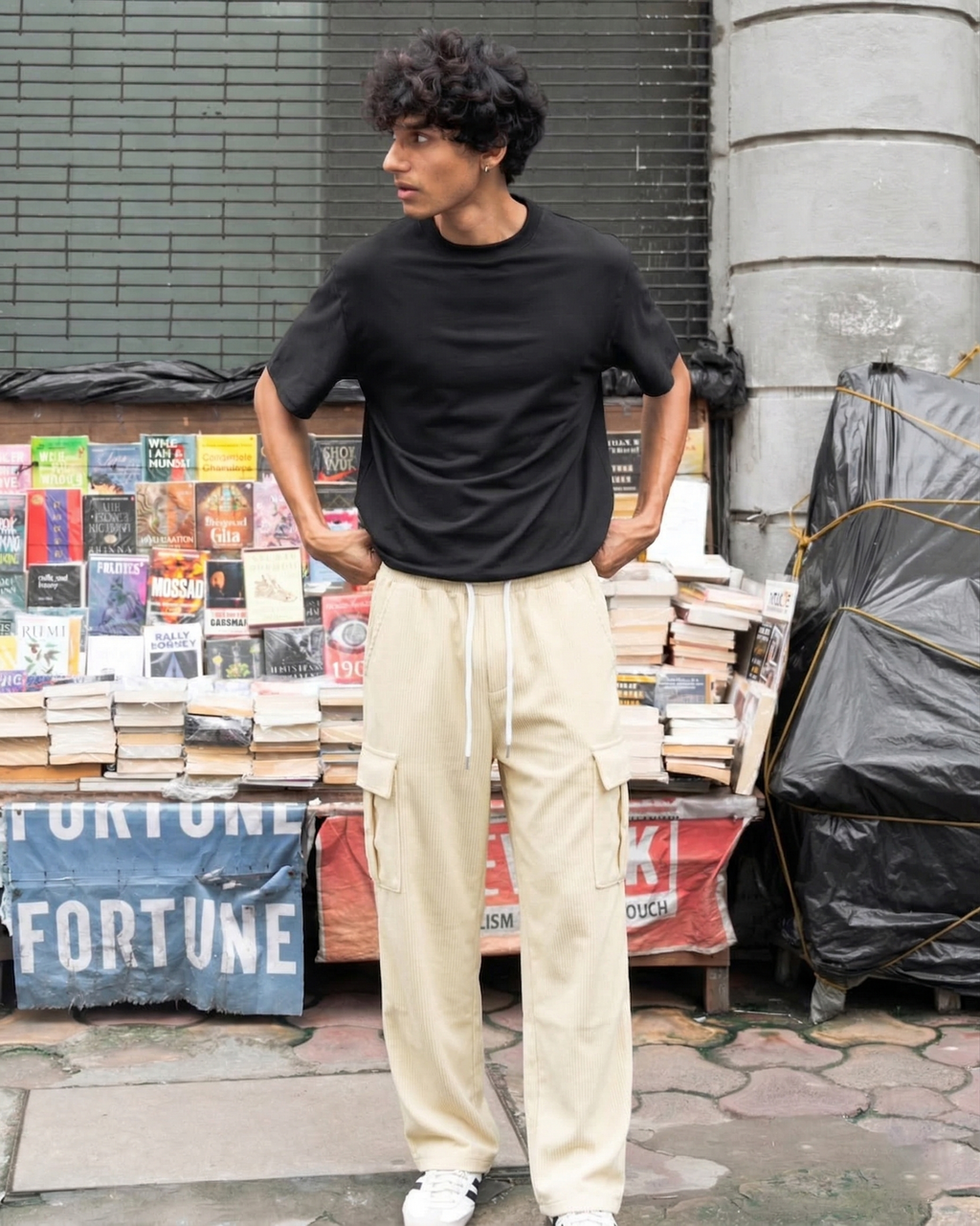 Urban Soft Cord Cargo | Baggy Fit Wide Leg Trousers - Butter Cream