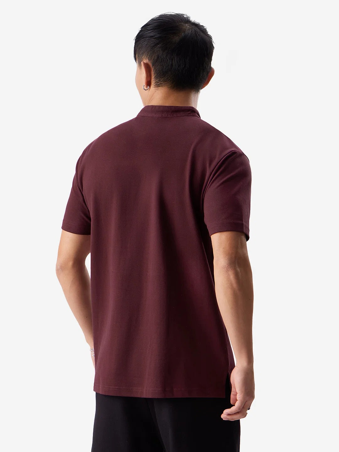 LooFoN Slim Fit Men's Mandarin collar Maroon T-Shirt