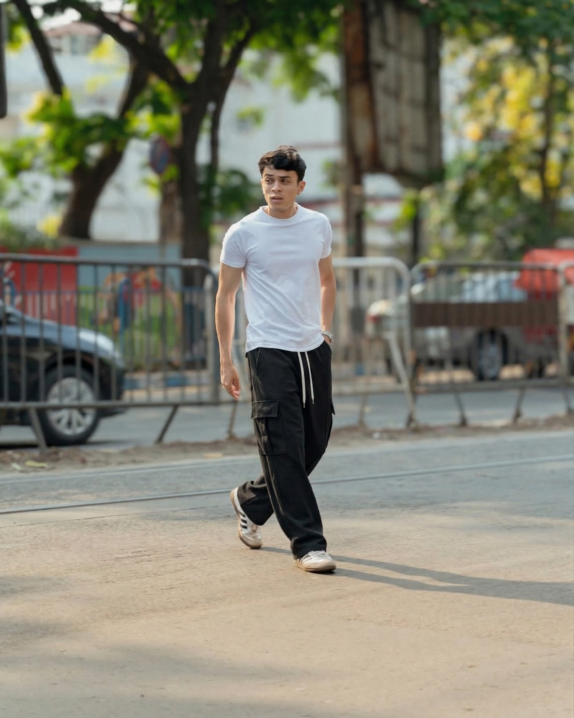 Men’s Stretch Ribbed Cargo Pants – Loose Fit Korean Streetwear (Jet Black)