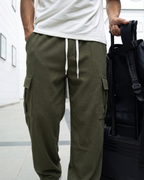 Urban Soft Cord Cargo | Baggy Fit Wide Leg Trousers - Olive Green