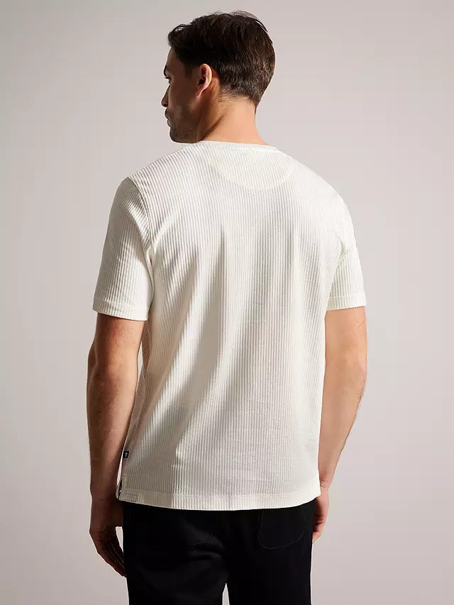 LooFoN Slim Fit Men's Round Nack White T-Shirt with Ribb Texture Fabric