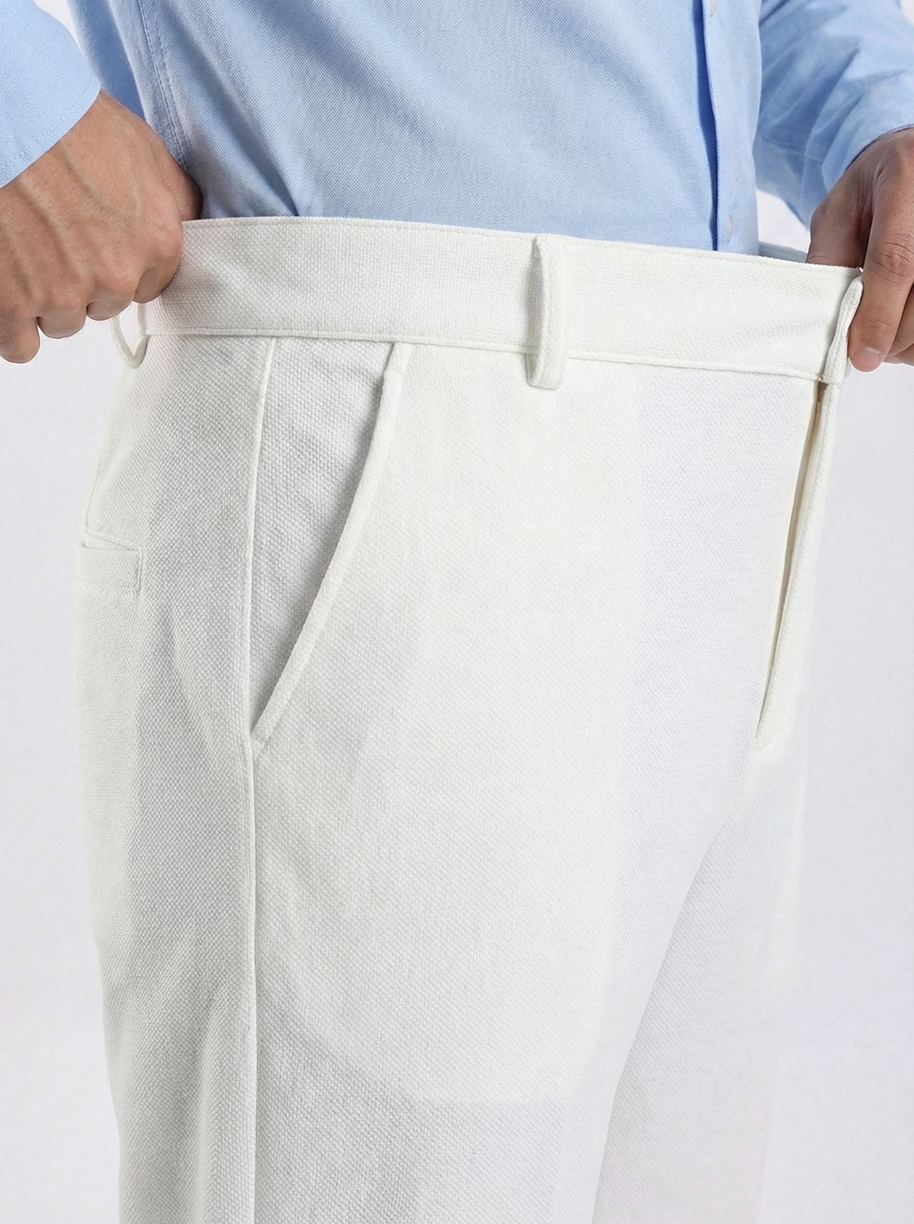 Uptown Textured Trouser | Tailored Straight Fit - White