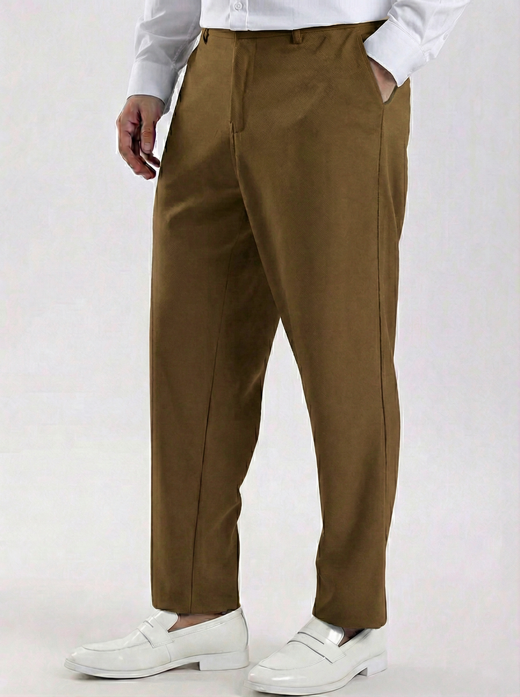 Uptown Textured Trouser | Tailored Straight Fit - Khaki