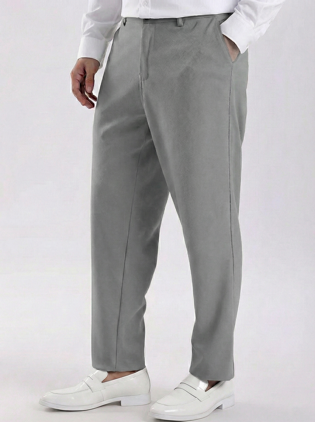 Uptown Textured Trouser | Tailored Straight Fit - Light Grey