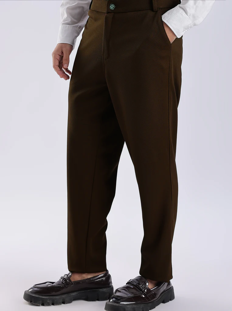 Uptown Textured Trouser | Tailored Straight Fit - Dark Chocolate