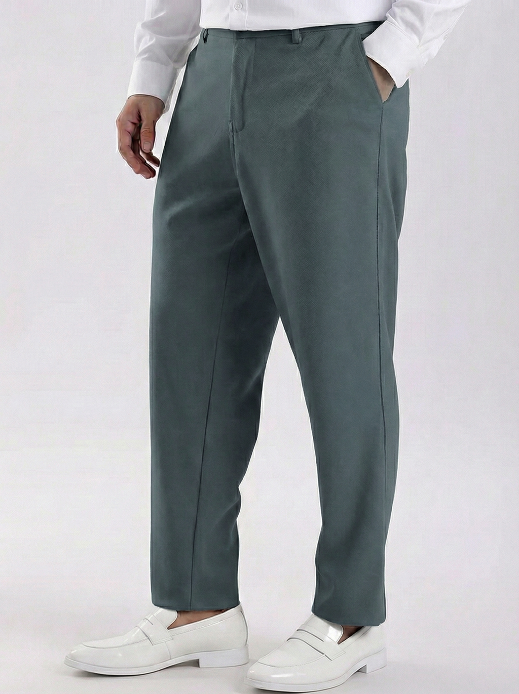 Uptown Textured Trouser | Tailored Straight Fit - Slate Blue-Grey