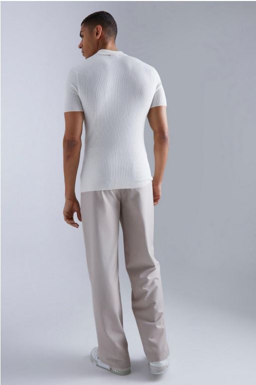 LooFoN Slim Fit Men's Polo White T-Shirt with Ribb Texture Fabric