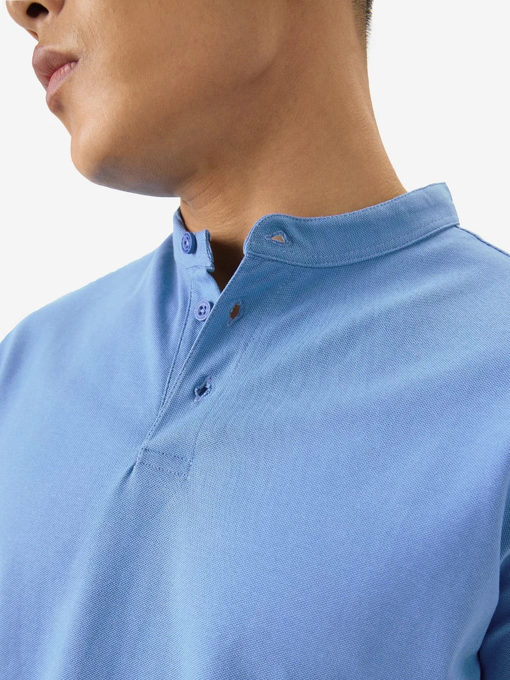 LooFoN Slim Fit Men's Mandarin collar Sky Blue T-Shirt