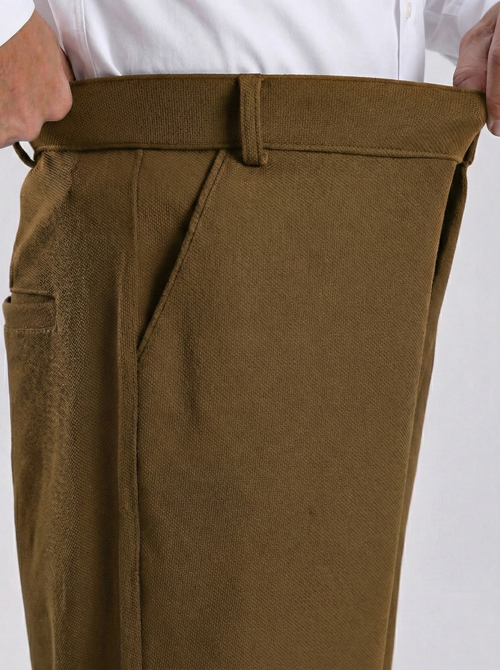 Uptown Textured Trouser | Tailored Straight Fit - Khaki
