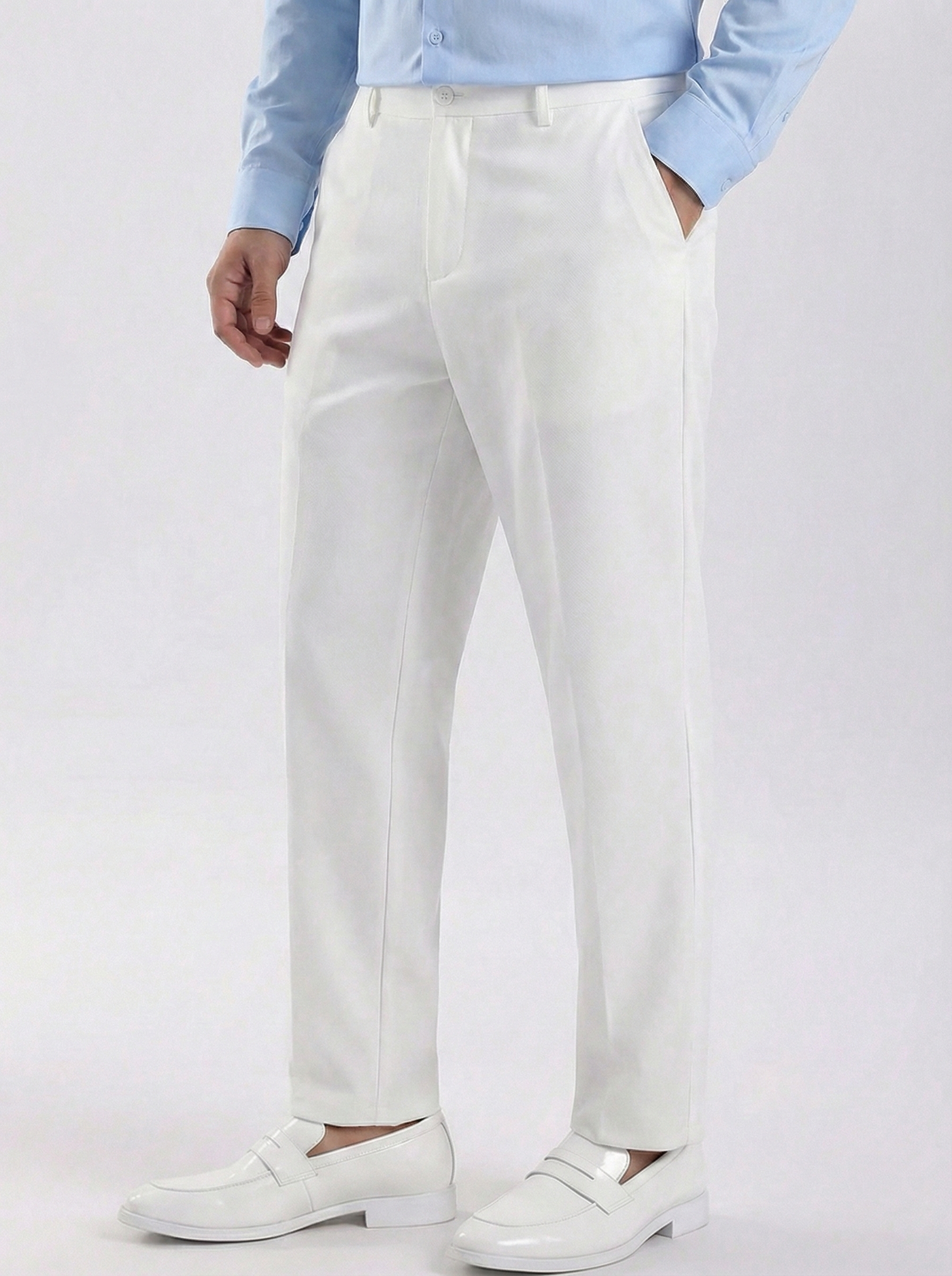 Uptown Textured Trouser | Tailored Straight Fit - White
