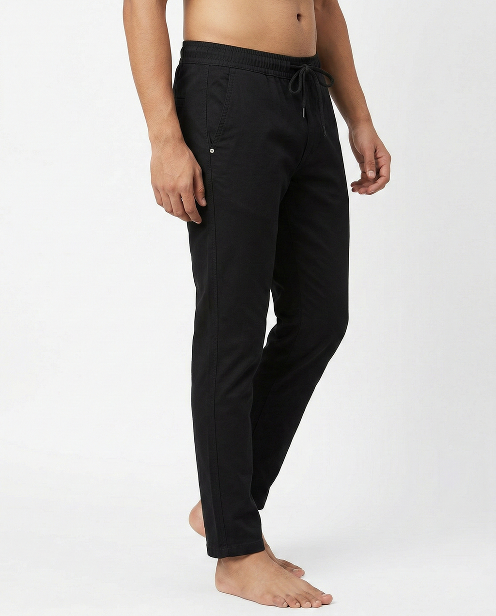 Premium Soft Twill | Slim Fit Tapered Trousers - Jet Black