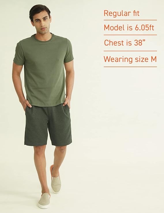 LooFoN Slim Fit Men's Round Nack Green T-Shirt with Ribb Texture Fabric