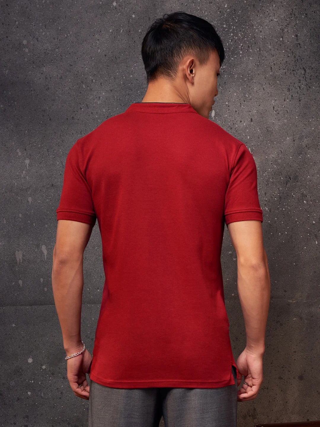 LooFoN Slim Fit Men's Mandarin collar Red T-Shirt