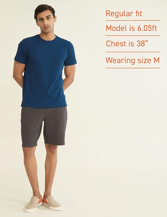 LooFoN Slim Fit Men's Round Nack Teal T-Shirt with Ribb Texture Fabric