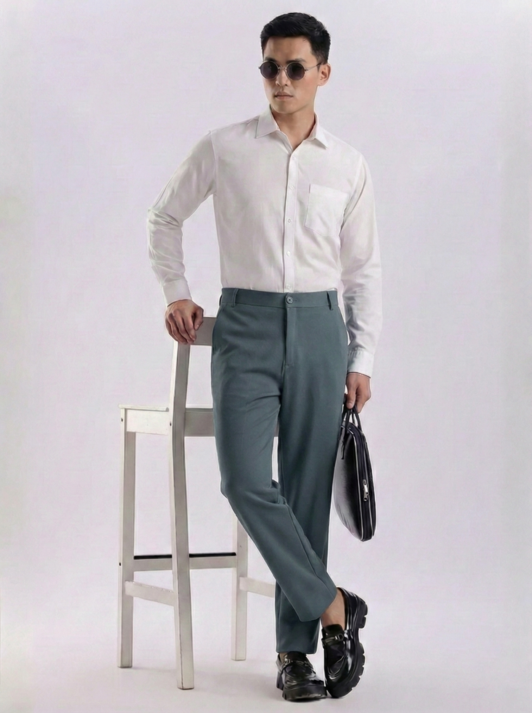 Uptown Textured Trouser | Tailored Straight Fit - Slate Blue-Grey