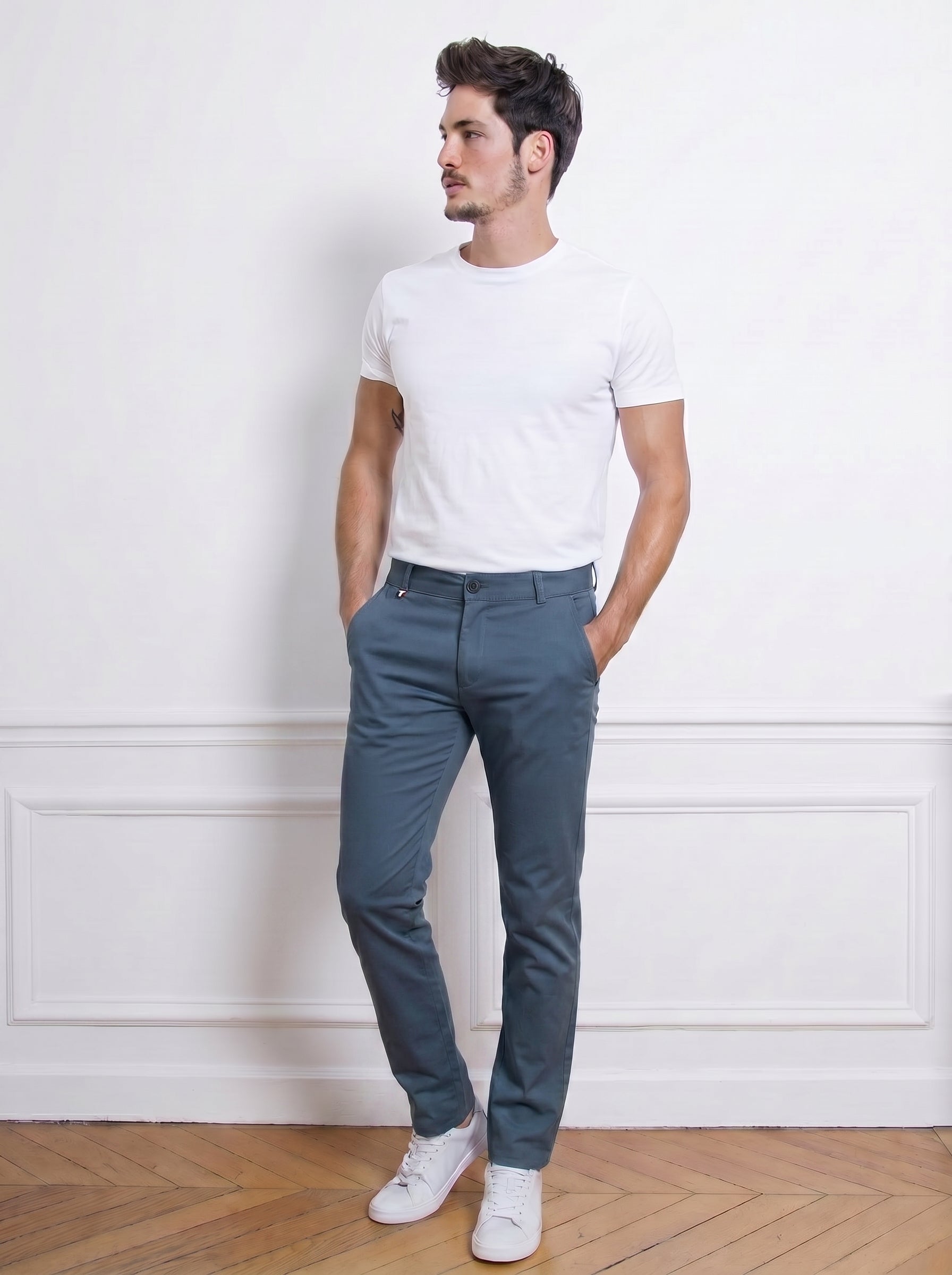 Urban Luxe Structured Slim-Fit Trousers – Slate Grey