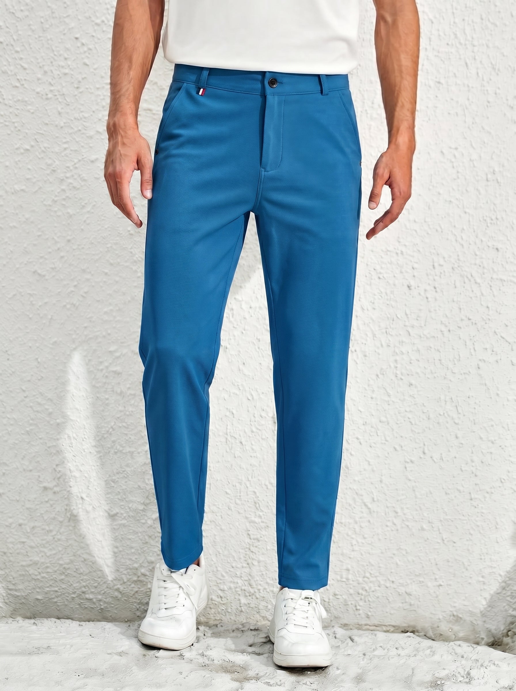 Urban Luxe Structured Slim-Fit Trousers – Peacock Blue