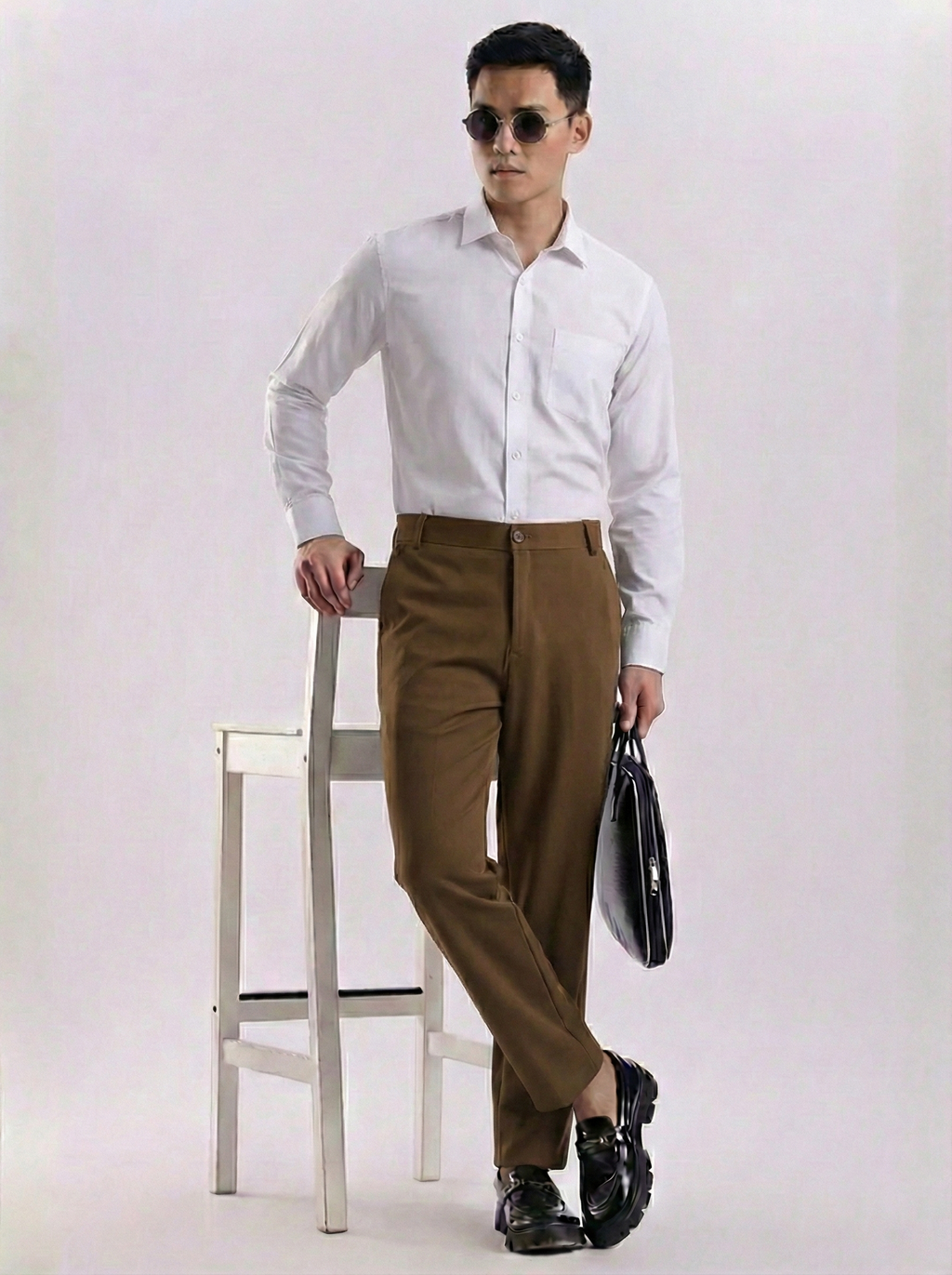 Uptown Textured Trouser | Tailored Straight Fit - Khaki
