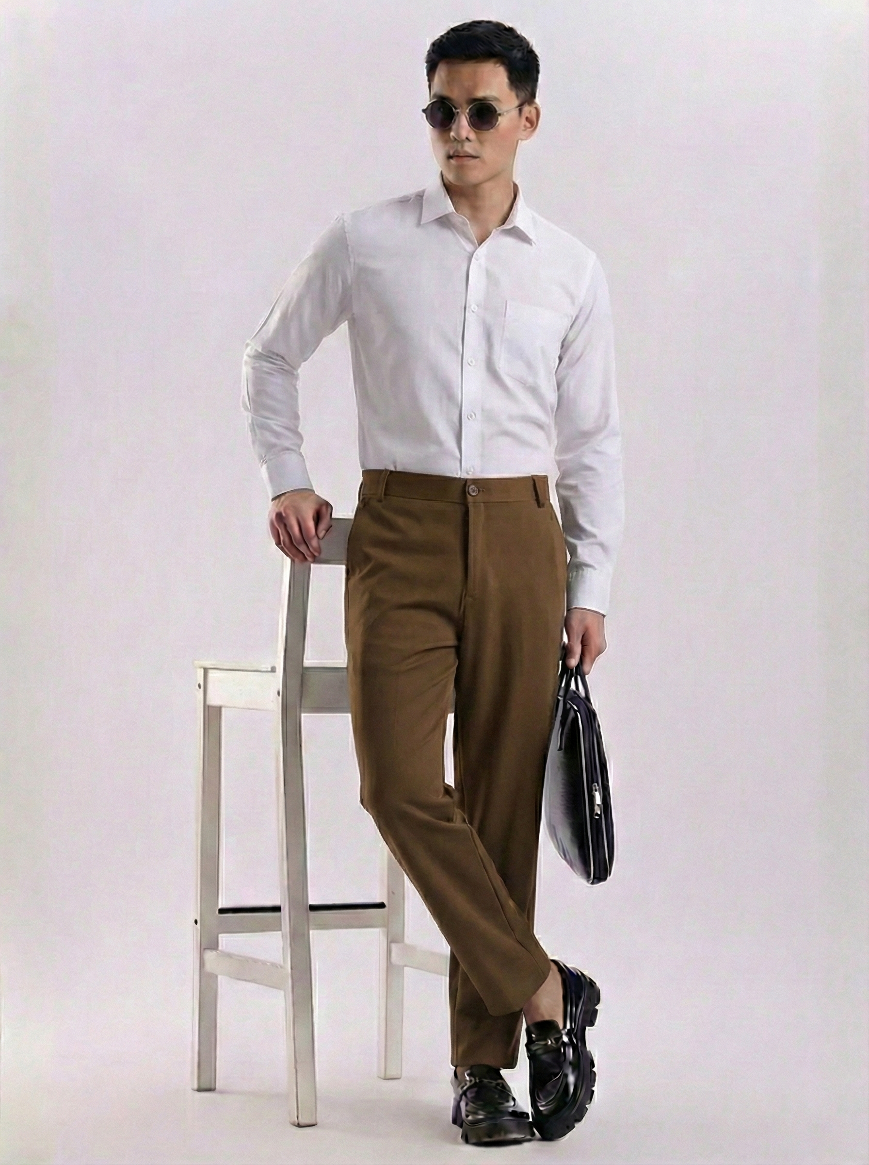Uptown Textured Trouser | Tailored Straight Fit - Khaki