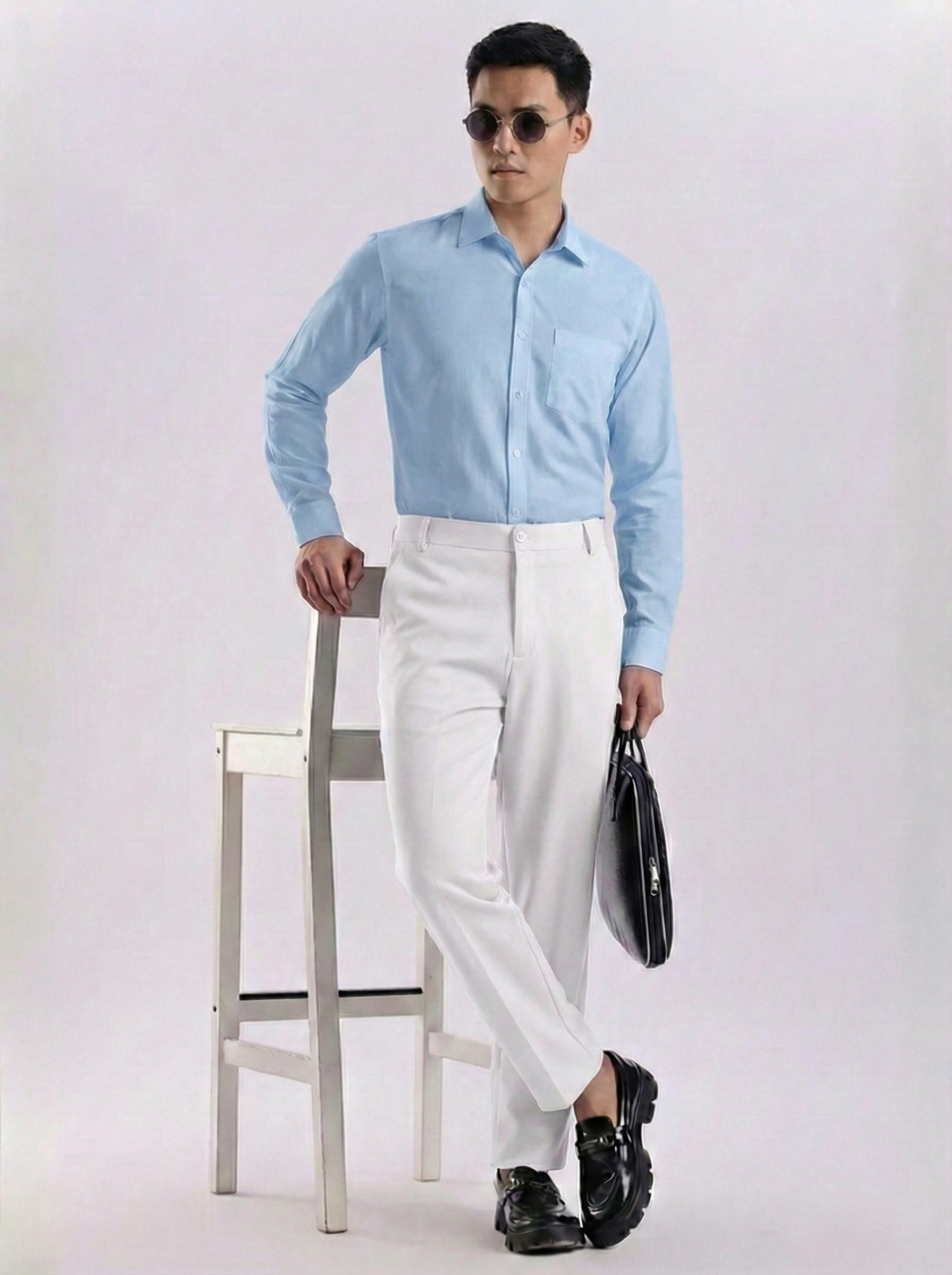 Uptown Textured Trouser | Tailored Straight Fit - White