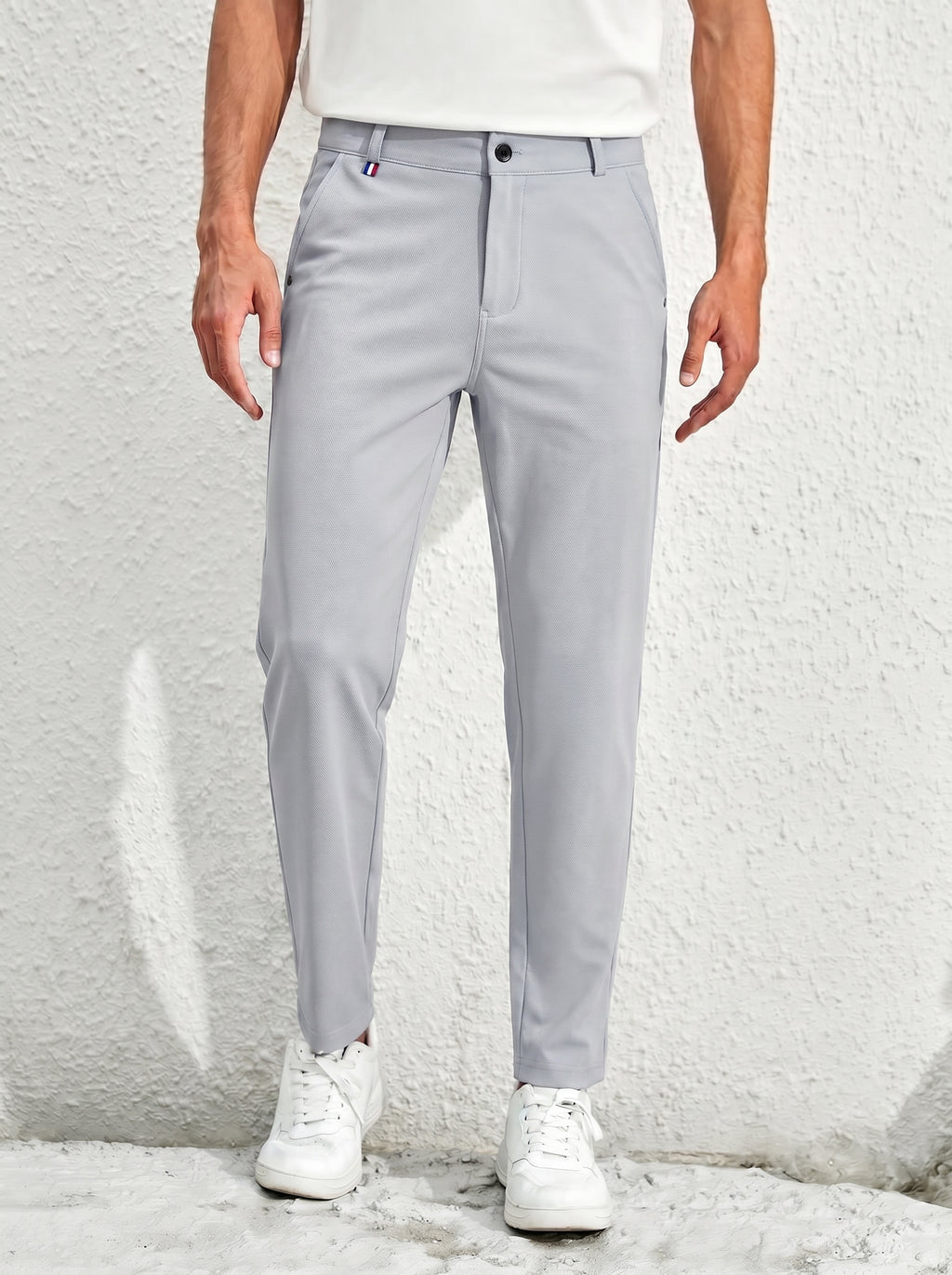 Urban Luxe Structured Slim-Fit Trousers – Stone Grey