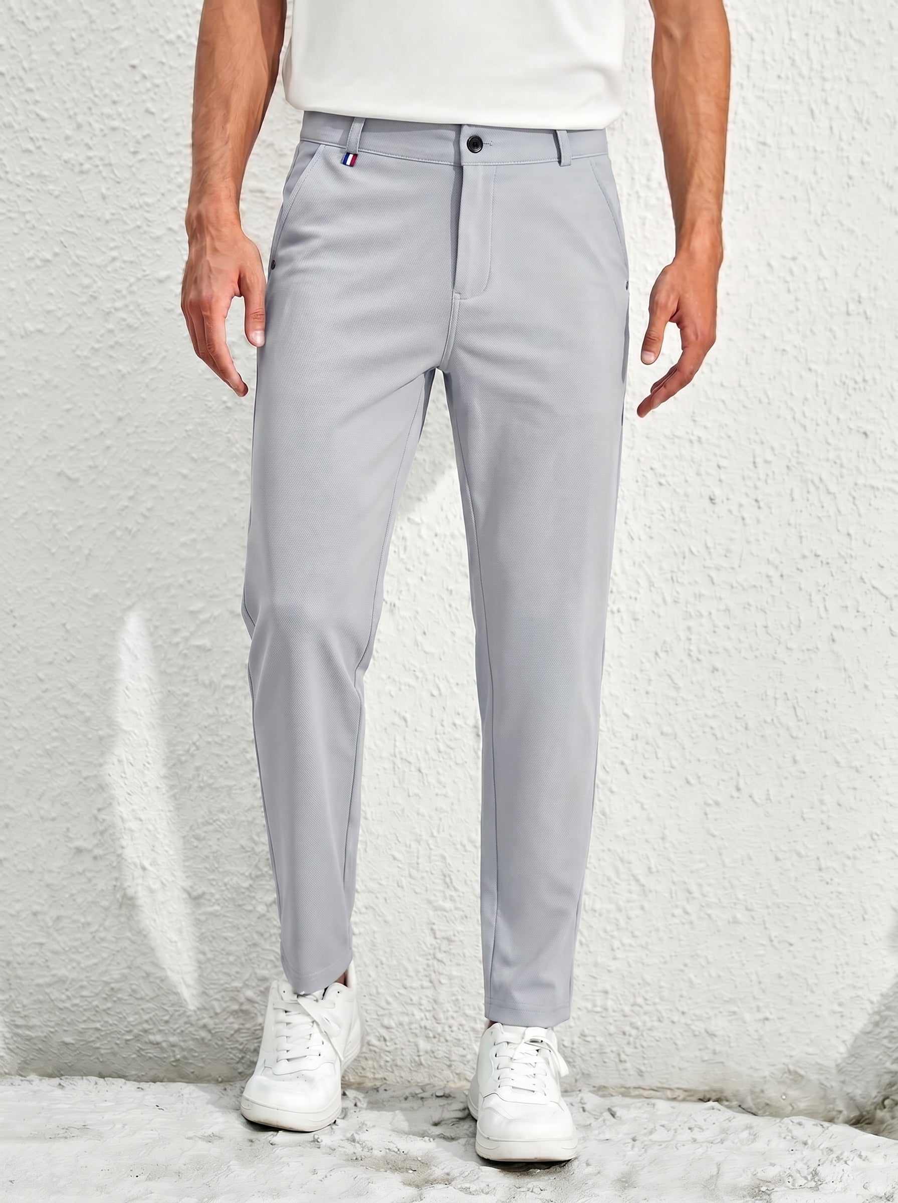 Urban Luxe Structured Slim-Fit Trousers – Stone Grey