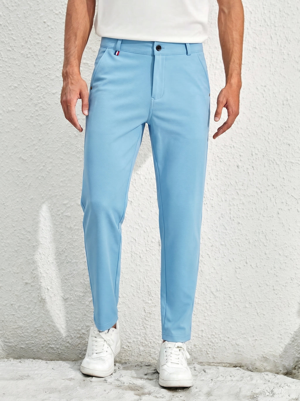 Urban Luxe Structured Slim-Fit Trousers – Sky Blue