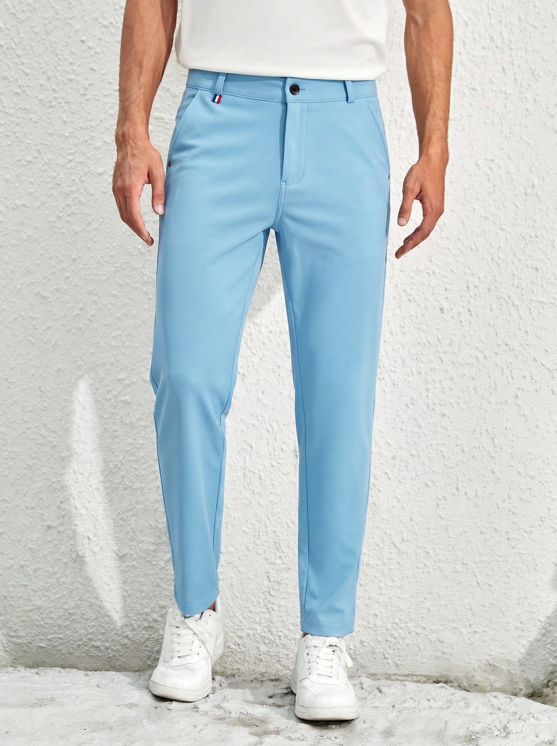 Urban Luxe Structured Slim-Fit Trousers – Sky Blue