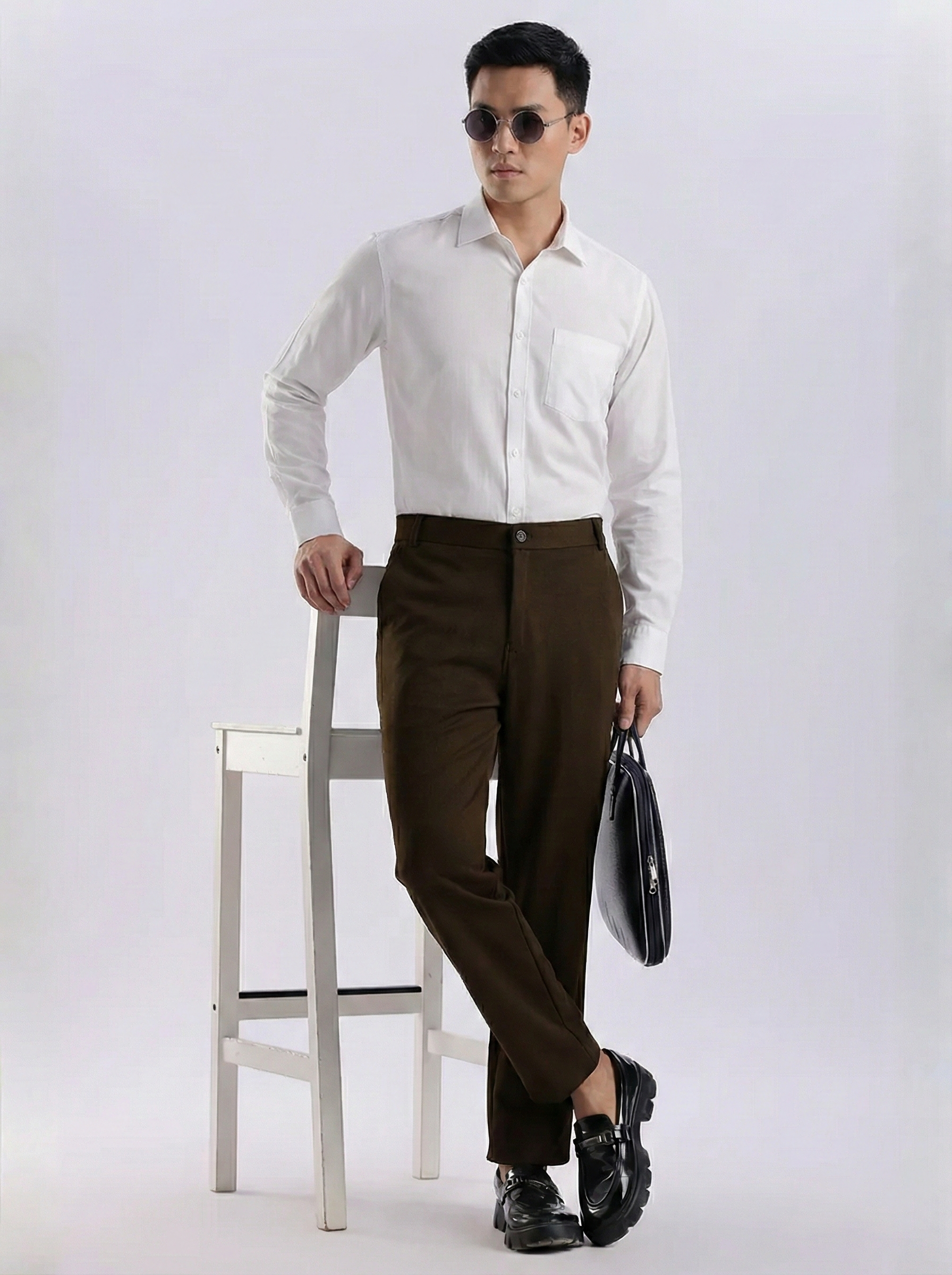 Uptown Textured Trouser | Tailored Straight Fit - Dark Chocolate