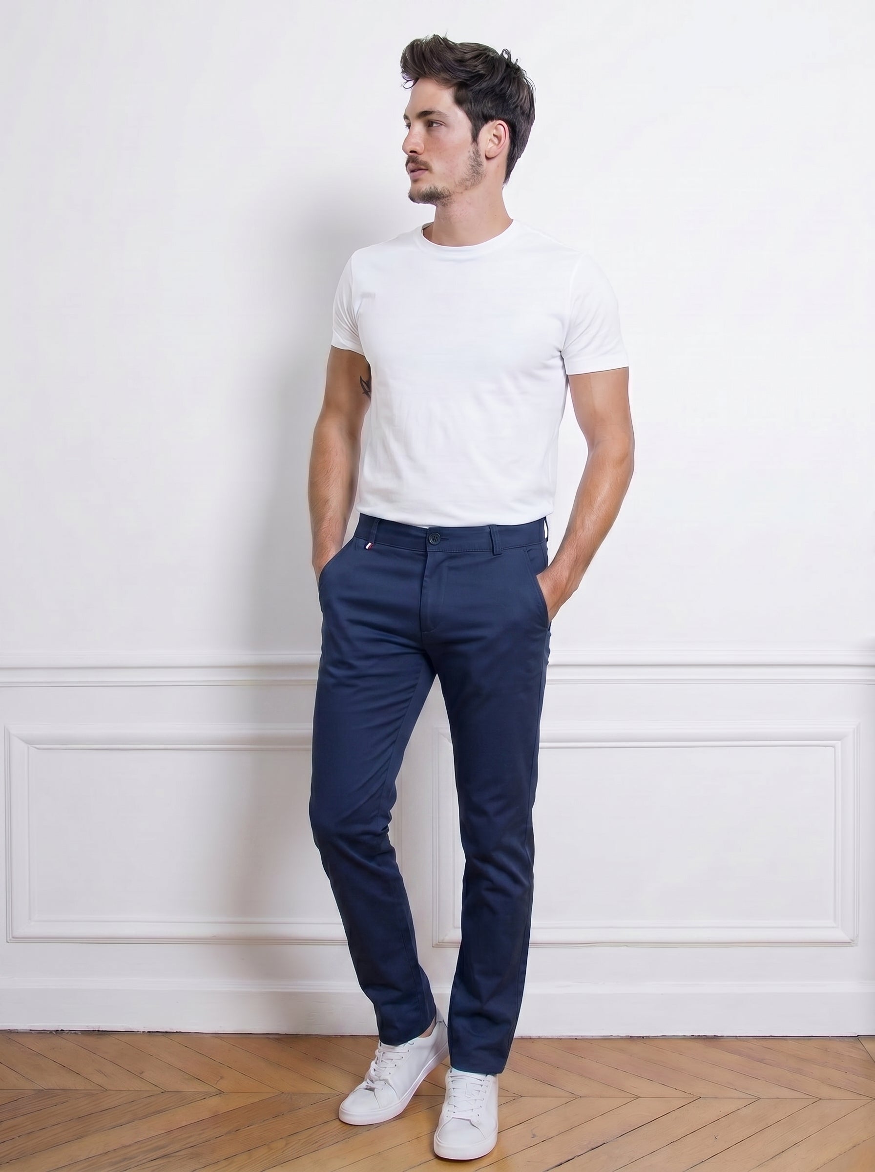 Urban Luxe Structured Slim-Fit Trousers – Navy Blue