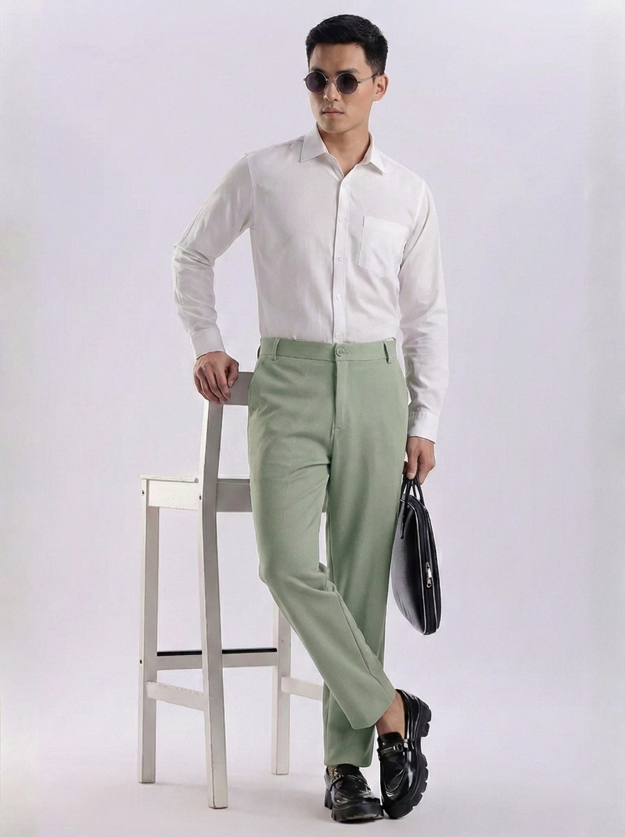 Uptown Textured Trouser | Tailored Straight Fit - Pistachio