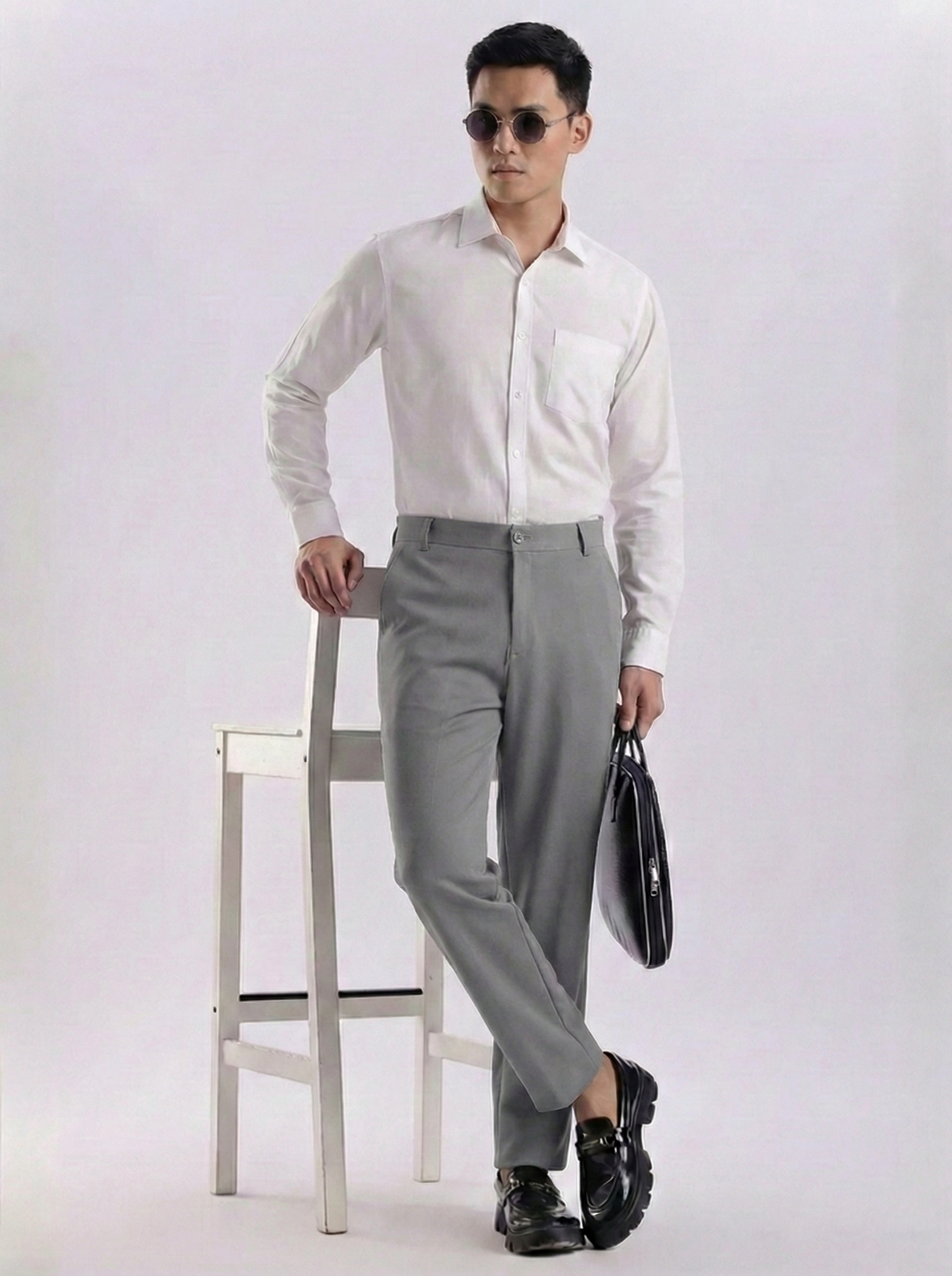 Uptown Textured Trouser | Tailored Straight Fit - Light Grey