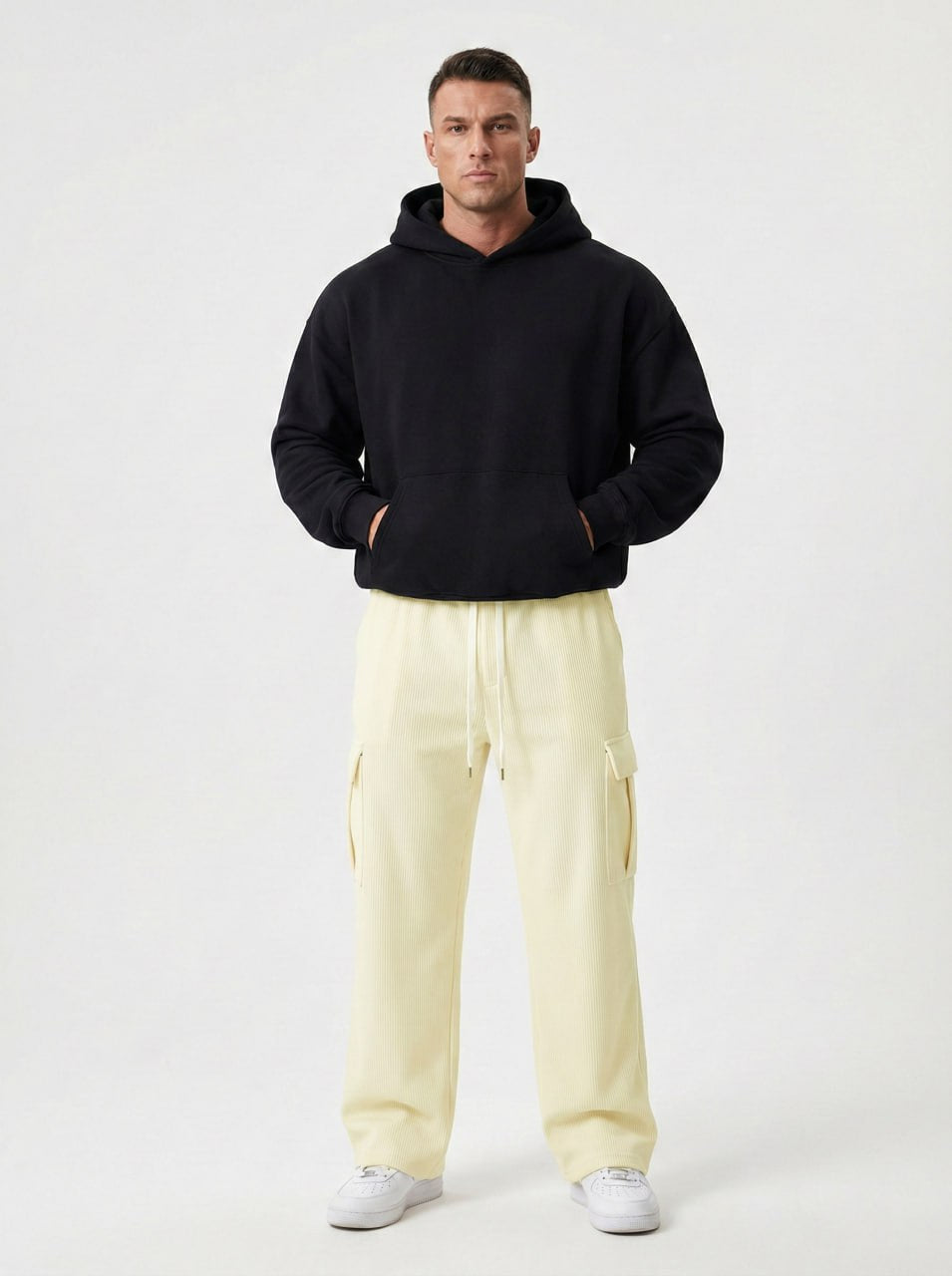 Urban Soft Cord Cargo | Baggy Fit Wide Leg Trousers - Butter Cream