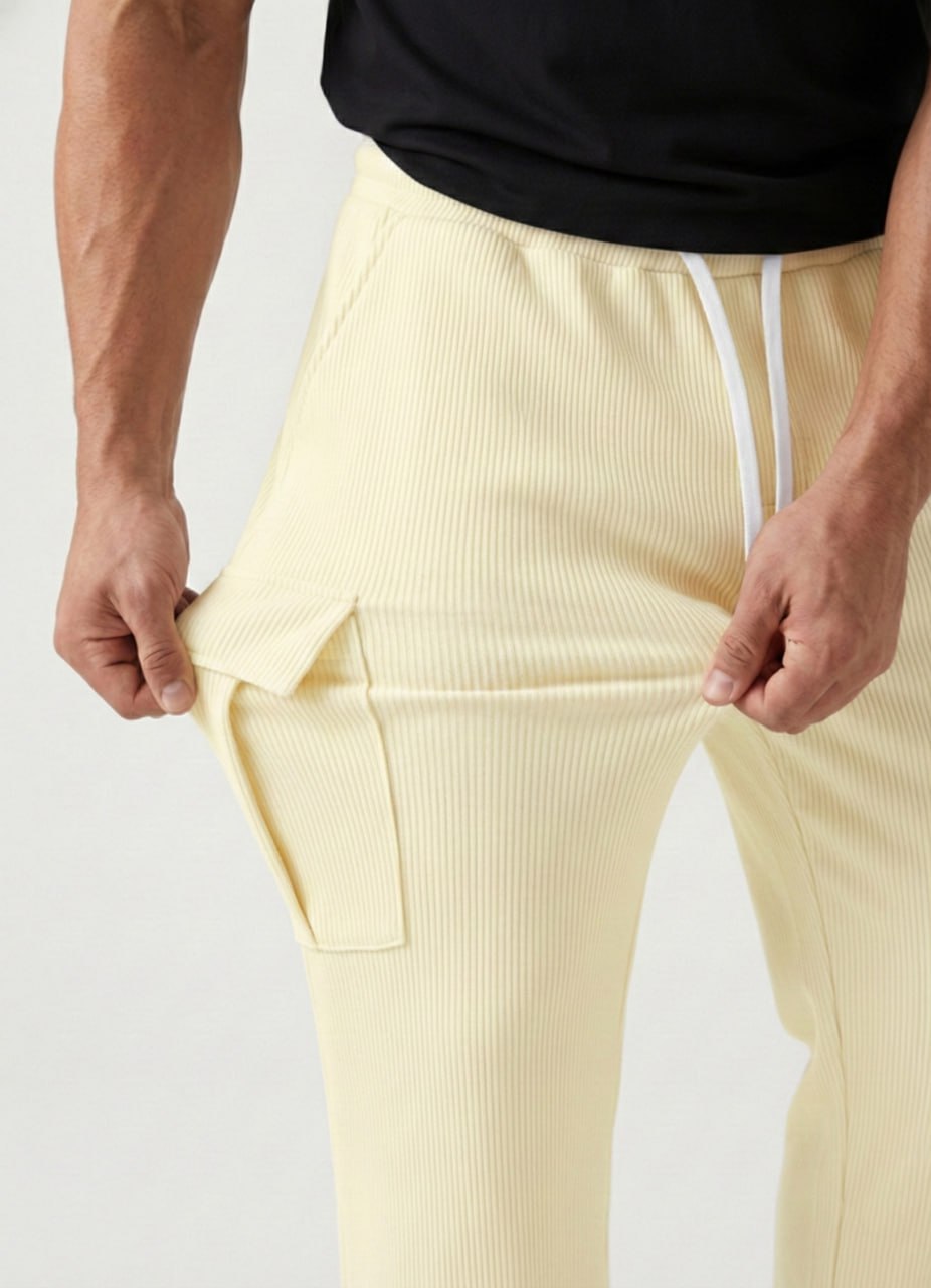 Urban Soft Cord Cargo | Baggy Fit Wide Leg Trousers - Butter Cream
