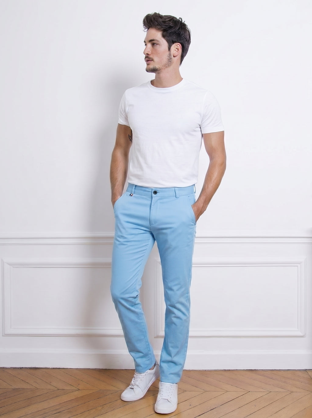 Urban Luxe Structured Slim-Fit Trousers – Sky Blue